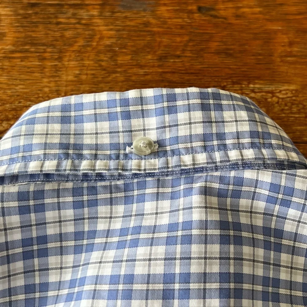 Facconable Men’s Shirt Made in USA 100% Cotton Long Sleeve Button Blue Plaid M